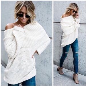 Cream Off Shoulder Knit Sweater